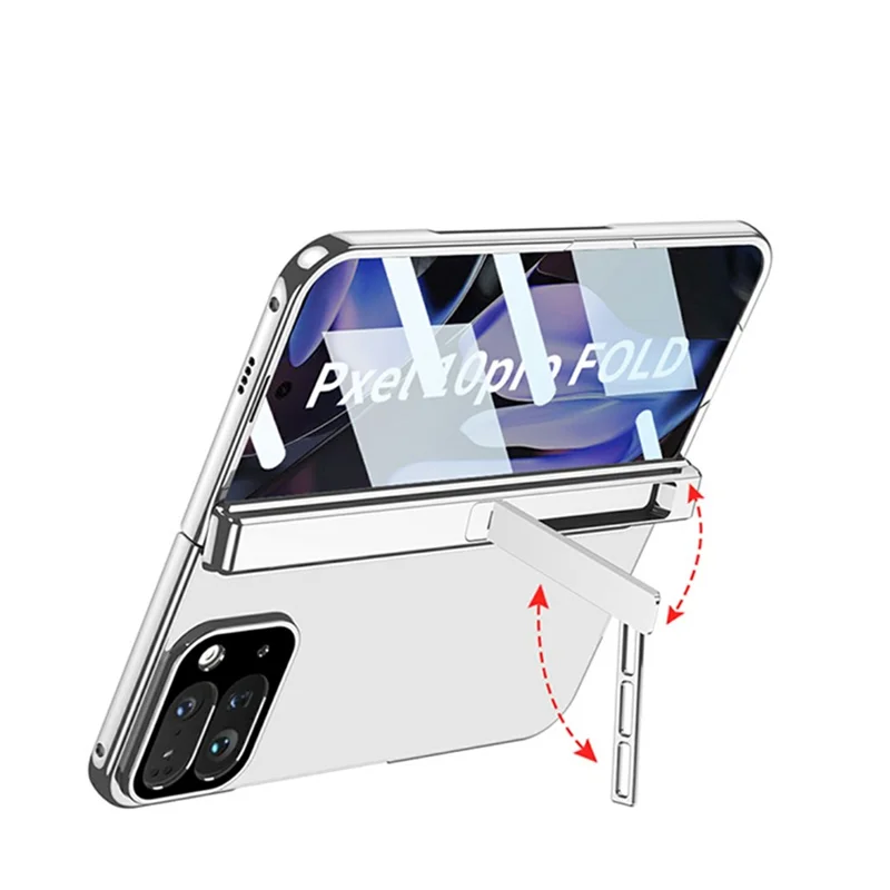 GKK For Google Pixel 10 Pro Fold Case Kickstand Magnetic Hinge Clear PC Phone Cover with Tempered Glass Screen Film - Black