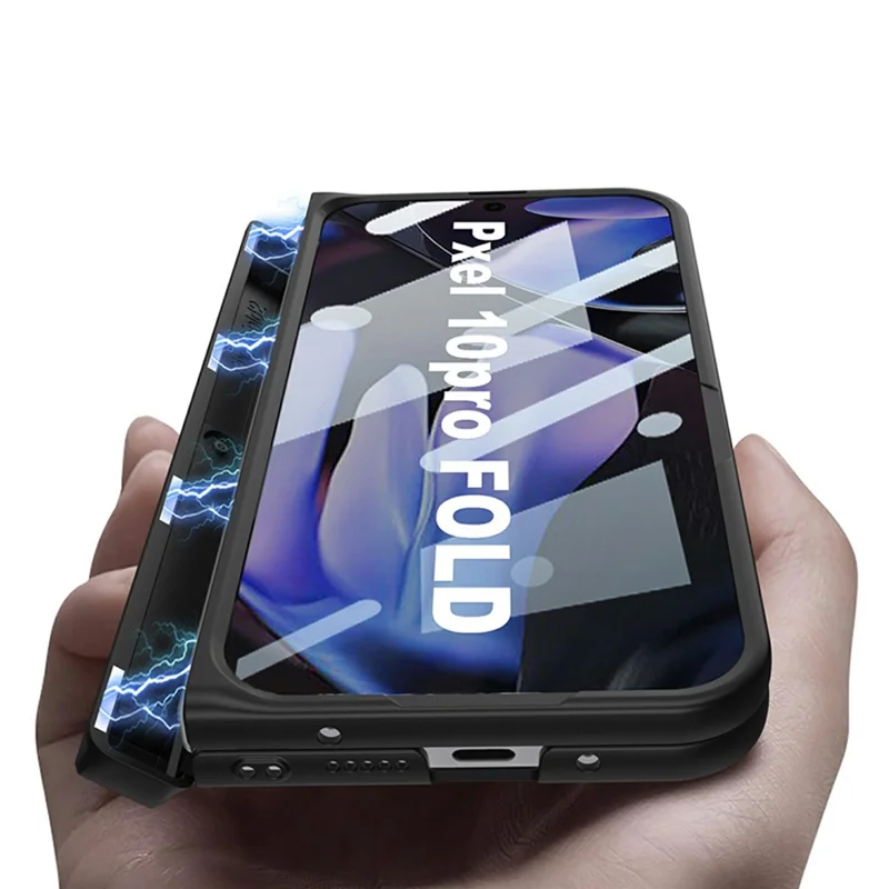 GKK For Google Pixel 10 Pro Fold Case Magnetic Hinge Side Kickstand Leather Coated PC Phone Cover with Tempered Glass Screen Film - Silver