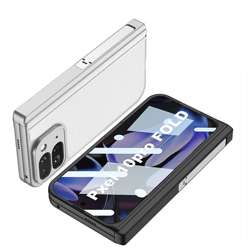 GKK For Google Pixel 10 Pro Fold Case Magnetic Hinge Side Kickstand Leather Coated PC Phone Cover with Tempered Glass Screen Film - Silver