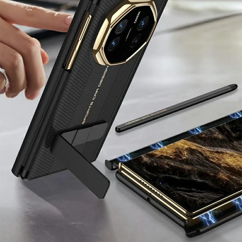 GKK For Huawei Mate XT Ultimate Case Kickstand Magnetic Dual Hinge Leather Coated PC Phone Cover with Stylus - Red