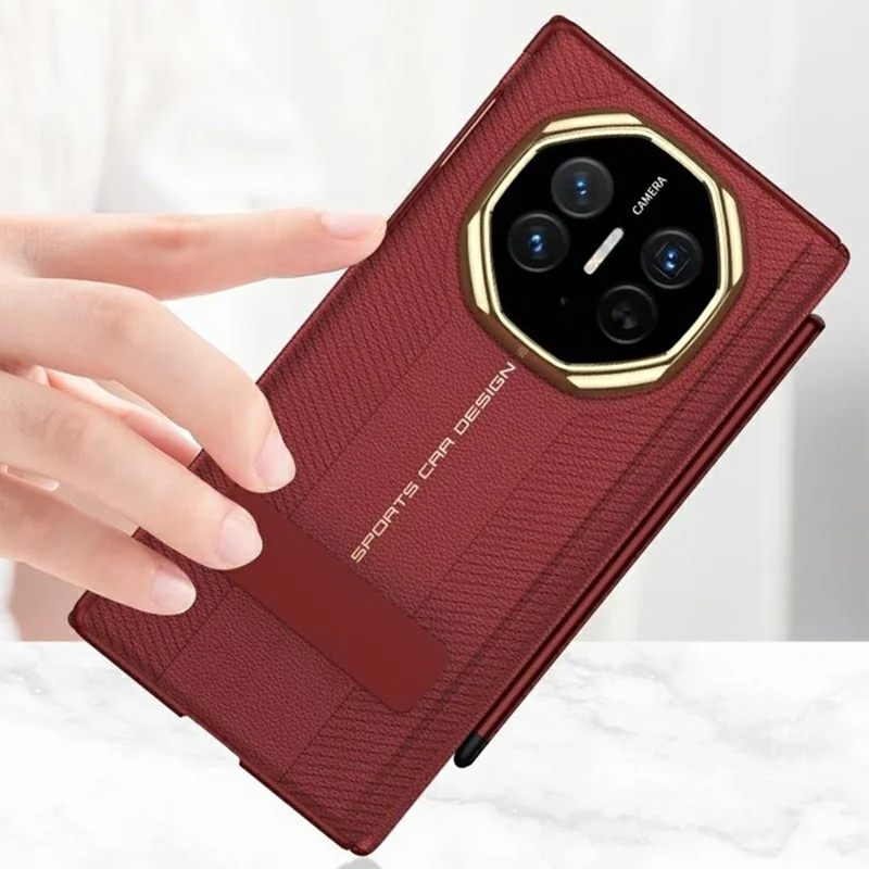 GKK For Huawei Mate XT Ultimate Case Kickstand Magnetic Dual Hinge Leather Coated PC Phone Cover with Stylus - Red