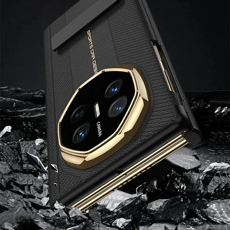 GKK For Huawei Mate XT Ultimate Case Kickstand Magnetic Dual Hinge Leather Coated PC Phone Cover with Stylus - Red