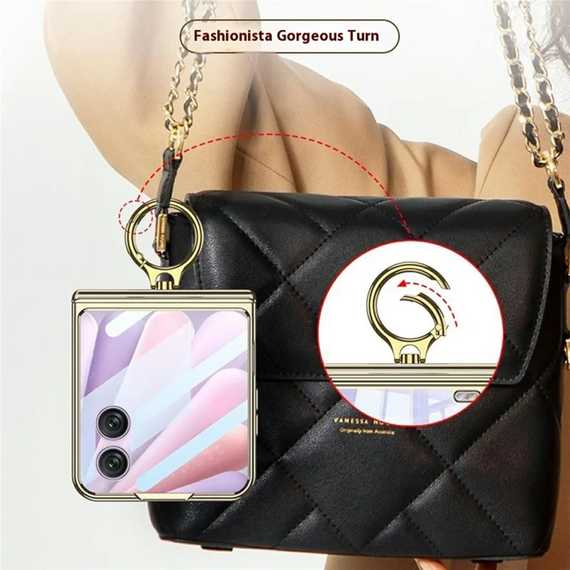 GKK For Honor Magic V Flip 2 Case Magnetic Hinge Ring Holder Kickstand Electroplating Clear PC Phone Cover with Rear Screen Film - Blue