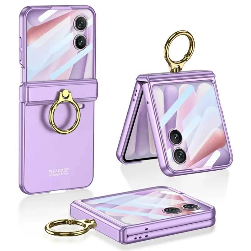 GKK For Honor Magic V Flip 2 Case Magnetic Hinge Ring Holder Kickstand PC Phone Cover with Rear Screen Protector - Purple