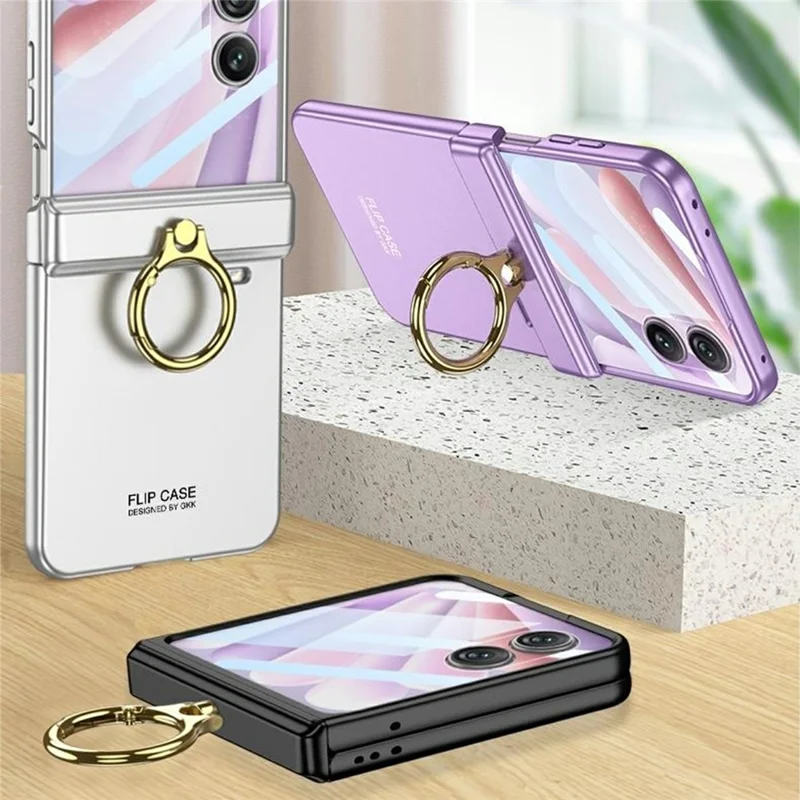 GKK For Honor Magic V Flip 2 Case Magnetic Hinge Ring Holder Kickstand PC Phone Cover with Rear Screen Protector - Purple