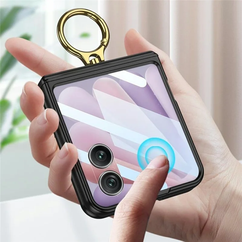 GKK For Honor Magic V Flip 2 Case Magnetic Hinge Ring Holder Kickstand PC Phone Cover with Rear Screen Protector - Purple