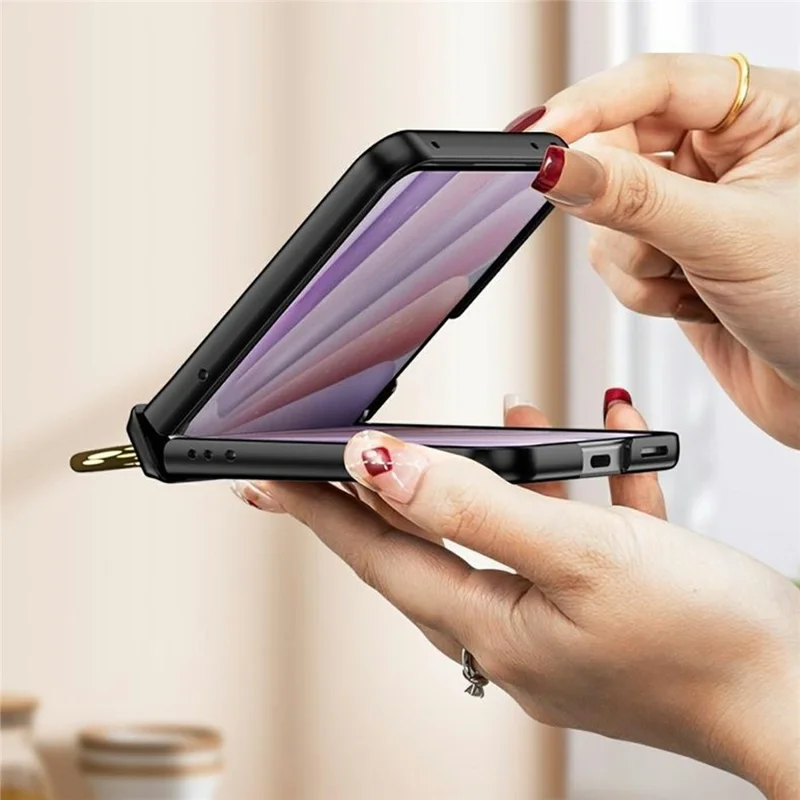 GKK For Honor Magic V Flip 2 Case Magnetic Hinge Ring Holder Kickstand PC Phone Cover with Rear Screen Protector - Purple