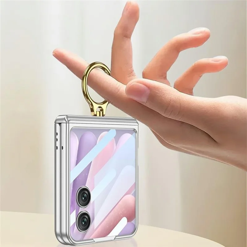 GKK For Honor Magic V Flip 2 Case Magnetic Hinge Ring Holder Kickstand PC Phone Cover with Rear Screen Protector - Purple