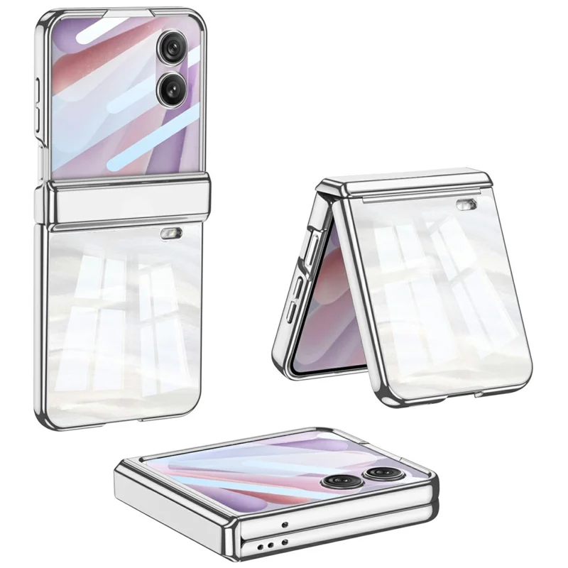 GKK For Honor Magic V Flip 2 Case Magnetic Hinge Electroplating Clear PC Phone Cover with Rear Screen Film - Silver
