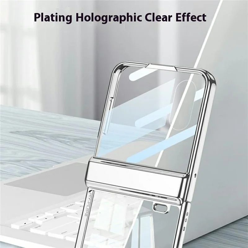 GKK For Honor Magic V Flip 2 Case Magnetic Hinge Electroplating Clear PC Phone Cover with Rear Screen Film - Silver