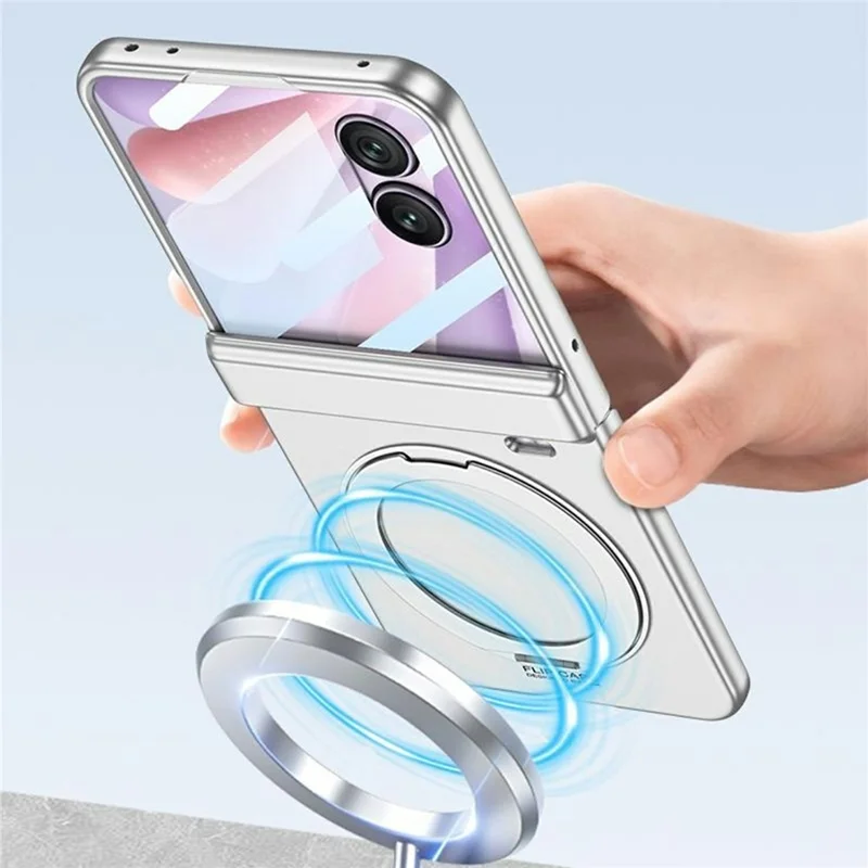 GKK Etui na Honor Magic V Flip 2 z magnesem, obrotowe pierścienie podpórki, pokrywa PC z tylną folią ochronną - Czarny