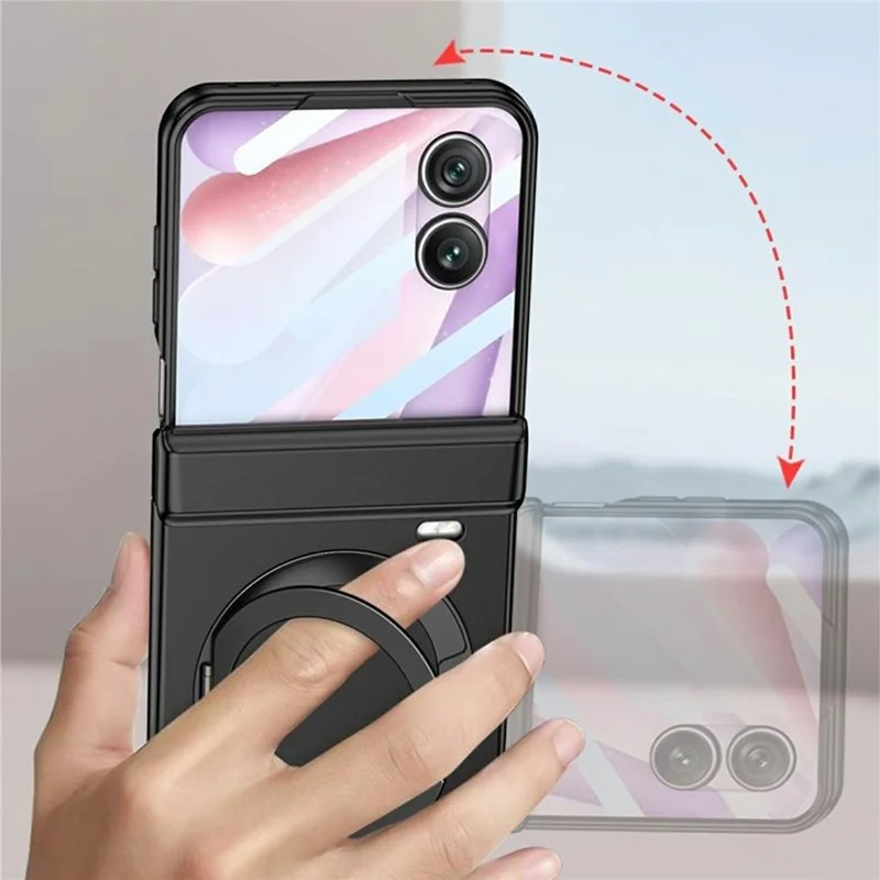 GKK Etui na Honor Magic V Flip 2 z magnesem, obrotowe pierścienie podpórki, pokrywa PC z tylną folią ochronną - Czarny