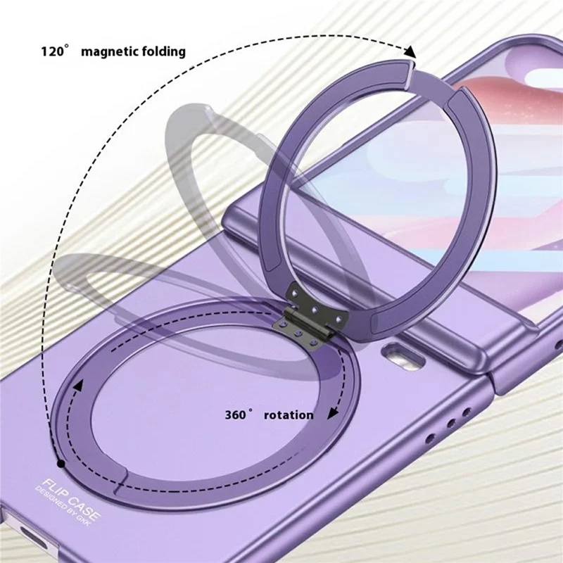 GKK Etui na Honor Magic V Flip 2 z magnesem, obrotowe pierścienie podpórki, pokrywa PC z tylną folią ochronną - Czarny