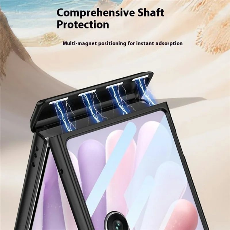 GKK Etui na Honor Magic V Flip 2 z magnesem, obrotowe pierścienie podpórki, pokrywa PC z tylną folią ochronną - Czarny