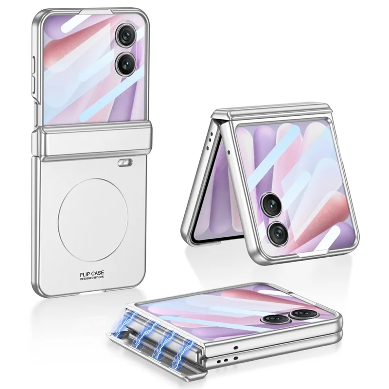GKK For Honor Magic V Flip 2 Magnetic Case Magnetic Hinge PC Phone Cover with Rear Screen Film - Silver