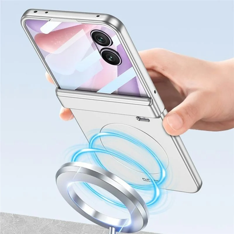 GKK For Honor Magic V Flip 2 Magnetic Case Magnetic Hinge PC Phone Cover with Rear Screen Film - Silver