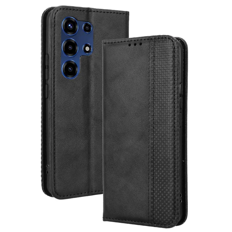 For itel Super 26 Ultra Leather Case Wallet Stand Retro Texture Phone Cover - Black