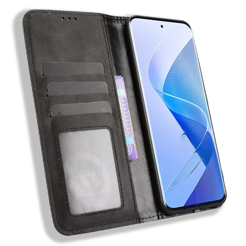 For itel Super 26 Ultra Leather Case Wallet Stand Retro Texture Phone Cover - Black