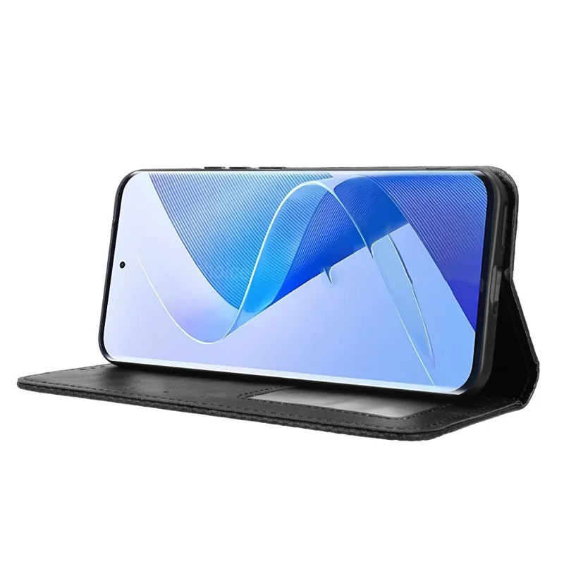 For itel Super 26 Ultra Leather Case Wallet Stand Retro Texture Phone Cover - Black