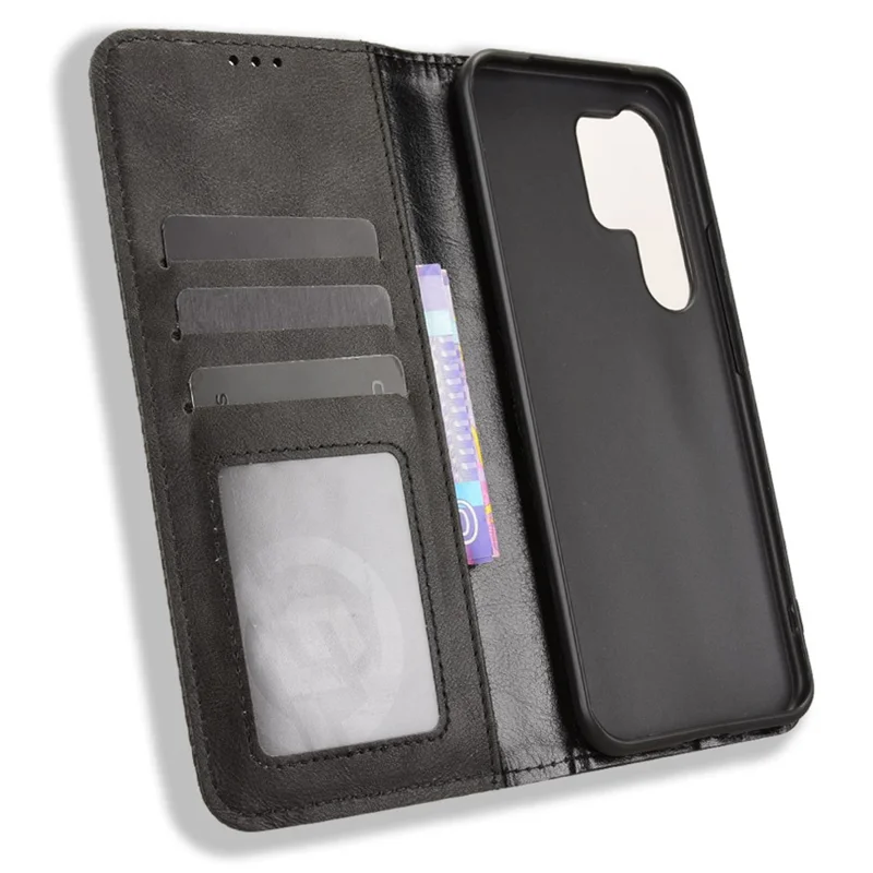 For itel Super 26 Ultra Leather Case Wallet Stand Retro Texture Phone Cover - Black