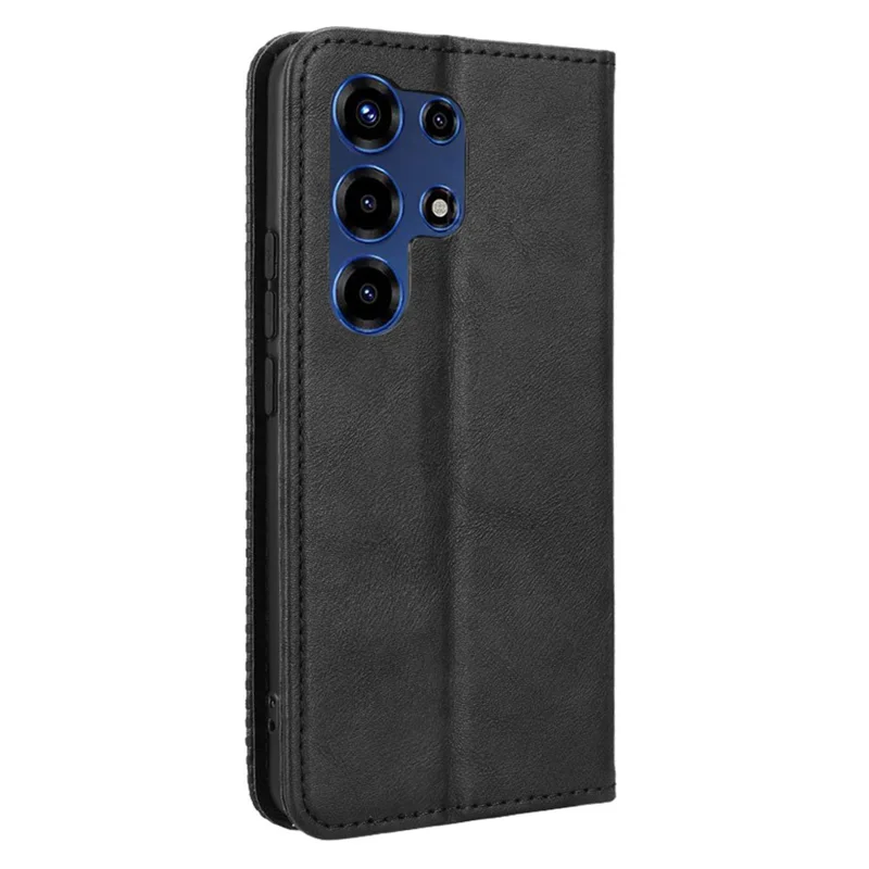 For itel Super 26 Ultra Leather Case Wallet Stand Retro Texture Phone Cover - Black
