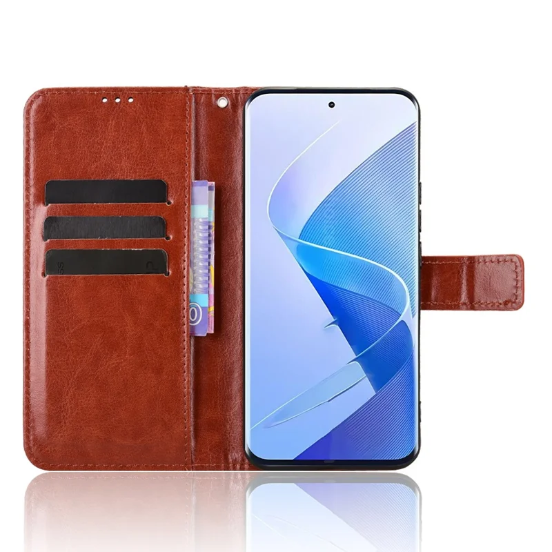 Futerał z premium skórzanego PU dla itel Super 26 Ultra z paskiem, tekstura Crazy Horse, etui portfelowe na telefon - brązowy