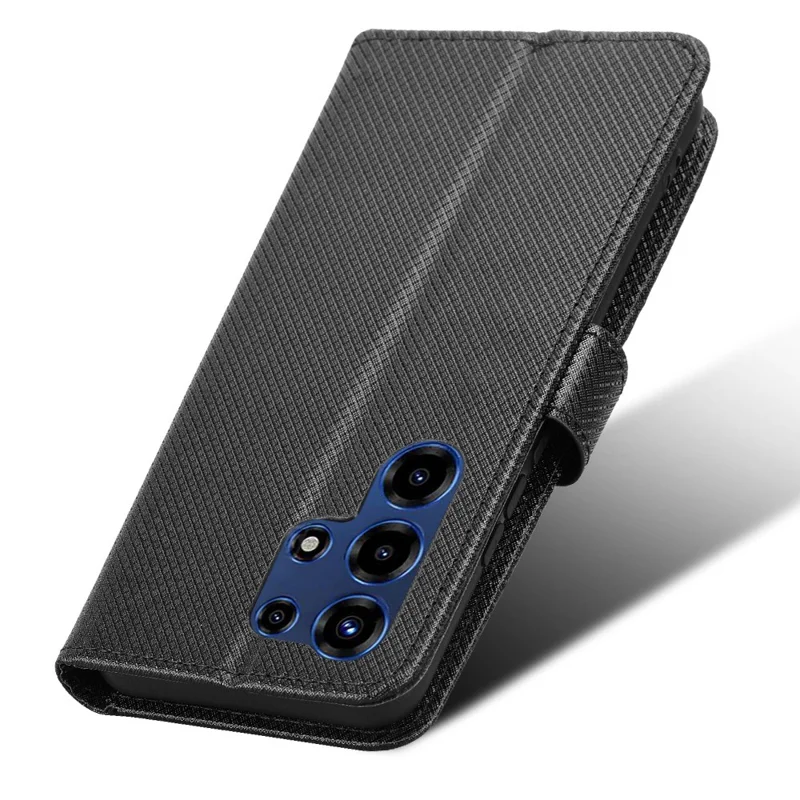 For itel Super 26 Ultra Leather Wallet Case with Strap Diamond Texture Phone Cover - Black