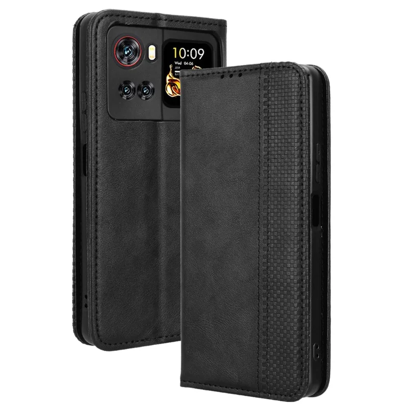 For Cubot X100 Leather Case Wallet Stand Retro Texture Phone Cover - Black