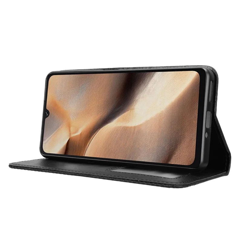 For Cubot X100 Leather Case Wallet Stand Retro Texture Phone Cover - Black