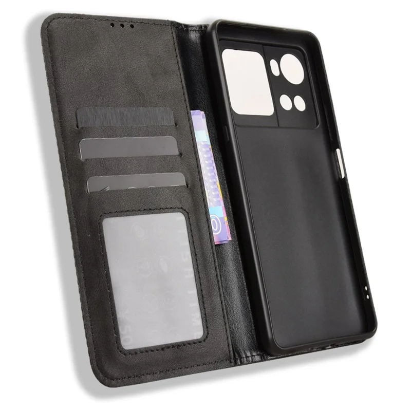 For Cubot X100 Leather Case Wallet Stand Retro Texture Phone Cover - Black