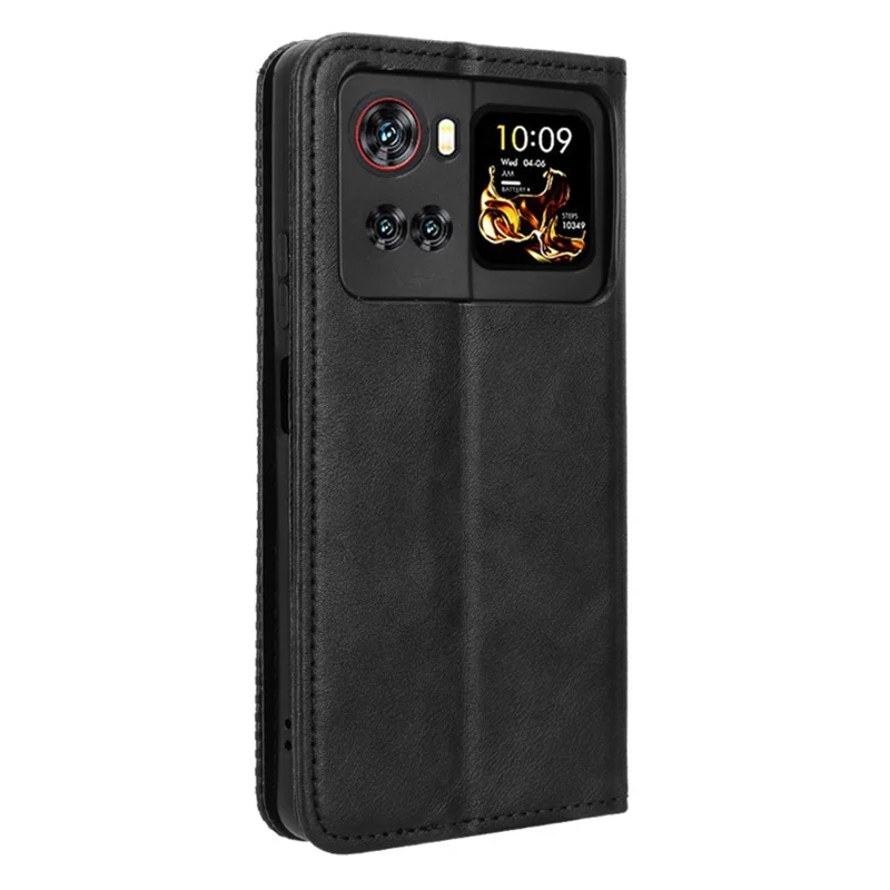 For Cubot X100 Leather Case Wallet Stand Retro Texture Phone Cover - Black
