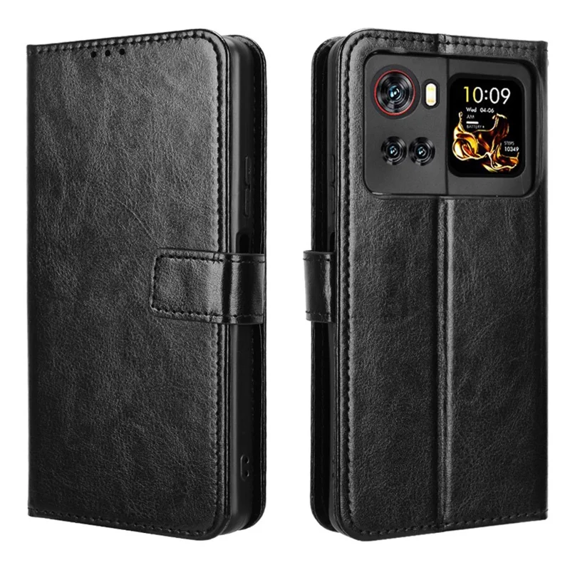 For Cubot X100 PU Leather Case with Strap Crazy Horse Texture Phone Wallet Cover - Black