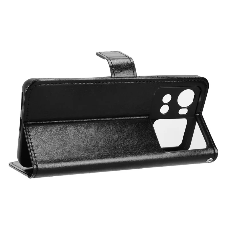 For Cubot X100 PU Leather Case with Strap Crazy Horse Texture Phone Wallet Cover - Black