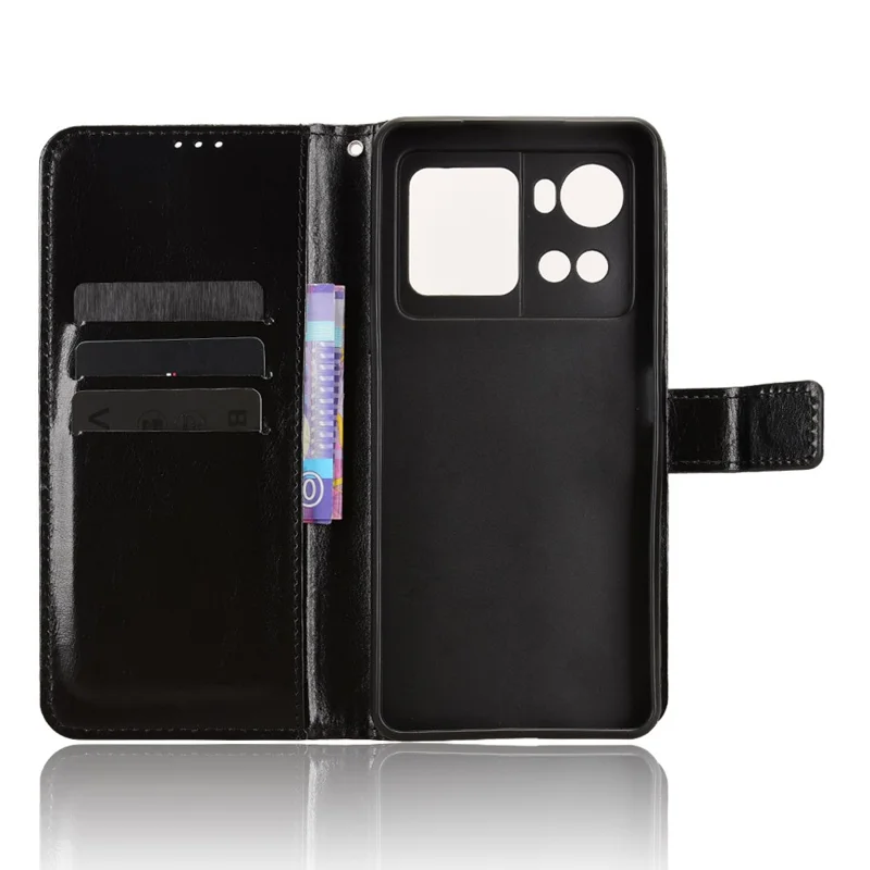 For Cubot X100 PU Leather Case with Strap Crazy Horse Texture Phone Wallet Cover - Black