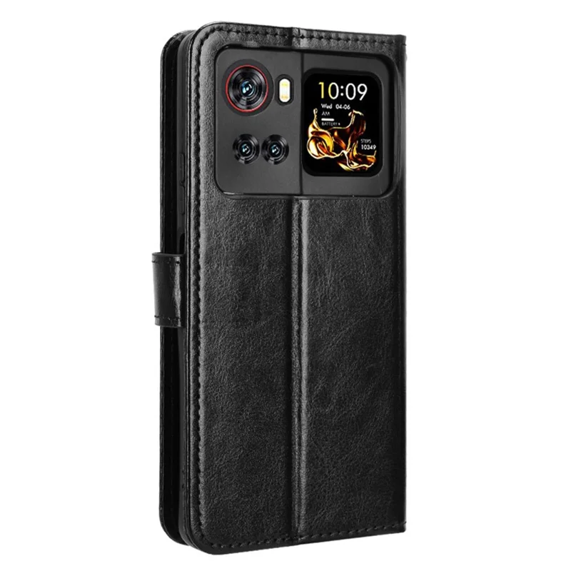 For Cubot X100 PU Leather Case with Strap Crazy Horse Texture Phone Wallet Cover - Black