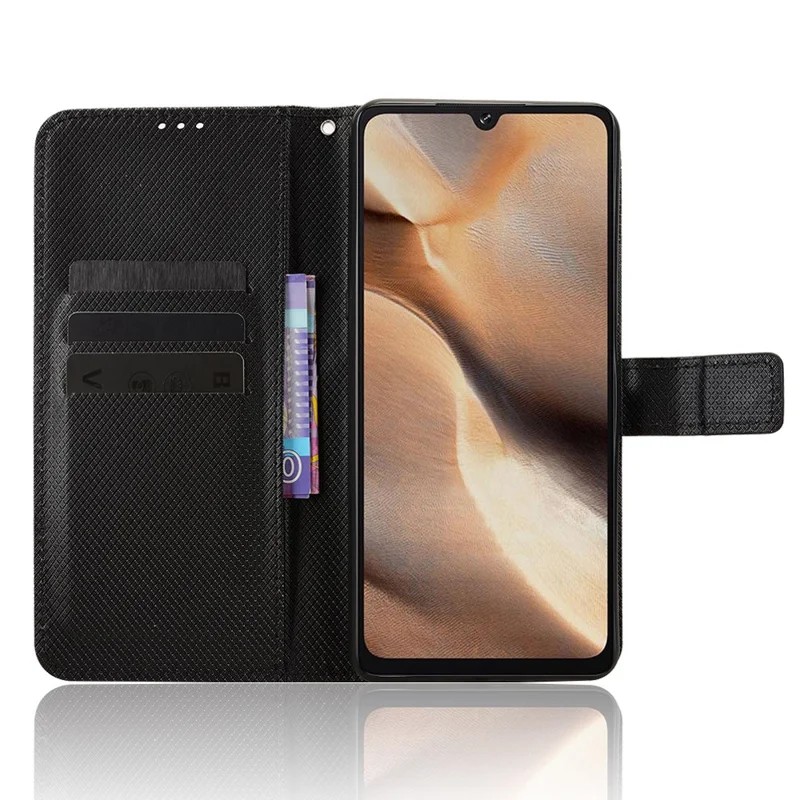 Voor Cubot X100 Lederen Portemonnee Hoesje met Bandje Diamantstructuur Telefoonhoes - Zwart