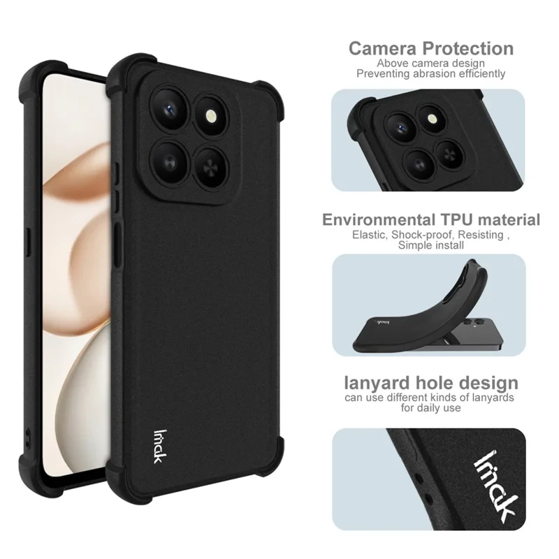 IMAK TPU Case for Honor 400 Smart 5G / 4G / X7d 5G / 4G Airbag Shockproof Protection Phone Cover - Matte Black