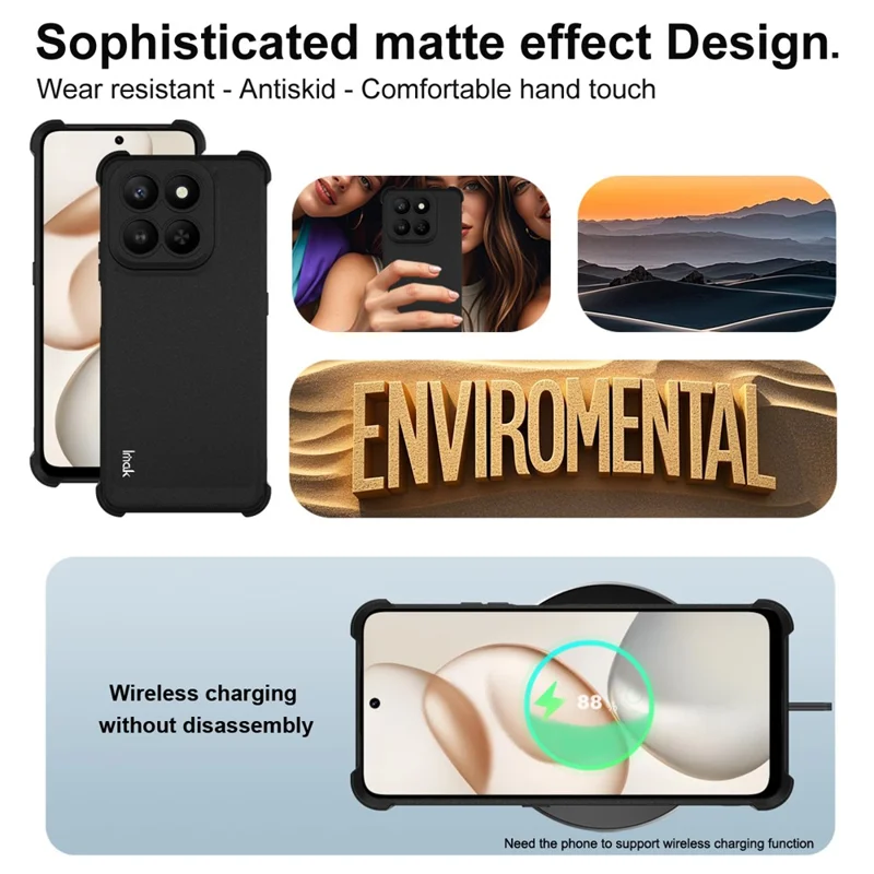 IMAK TPU Case for Honor 400 Smart 5G / 4G / X7d 5G / 4G Airbag Shockproof Protection Phone Cover - Matte Black