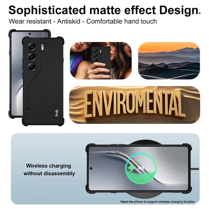 IMAK لجهاز TECNO Camon 40 4G غطاء واقي من مادة TPU مقاوم للصدمات مع وسادة هوائية - أسود غير لامع