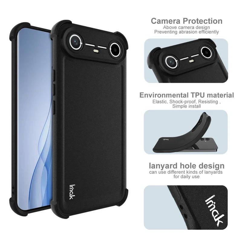 IMAK For TECNO Spark Slim 4G / Pova Slim 5G Case TPU Phone Cover Airbag Shockproof Protection - Matte Black
