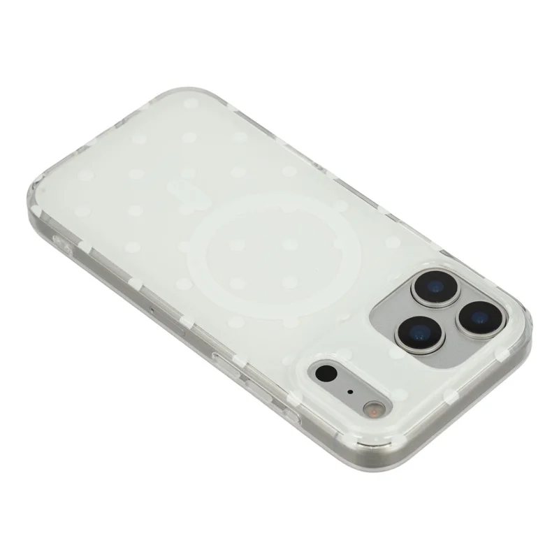 For iPhone 17 Pro Case Polka Dot Pattern TPU + PC Phone Cover Compatible with MagSafe - White