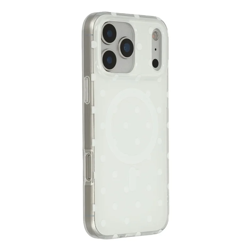 For iPhone 17 Pro Max Case Polka Dot Pattern TPU + PC Phone Cover Compatible with MagSafe - White