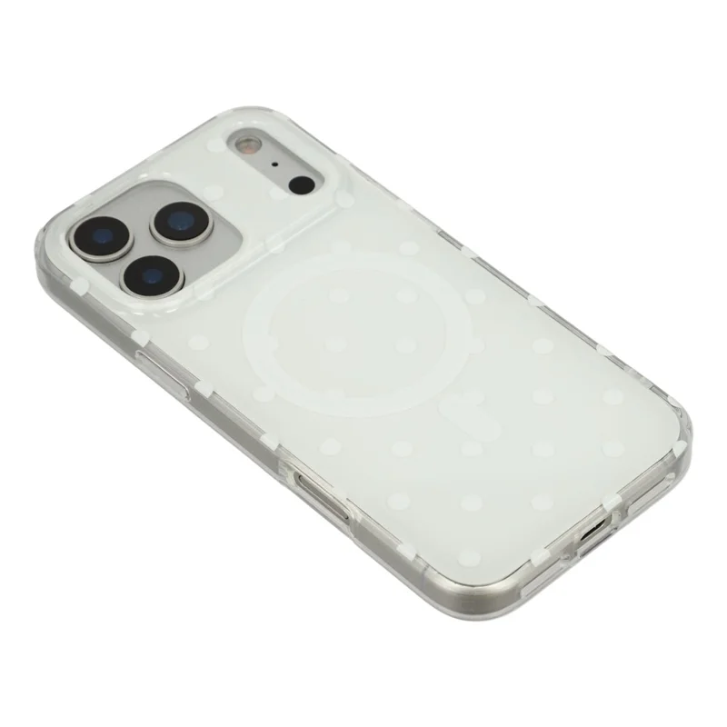 For iPhone 17 Pro Max Case Polka Dot Pattern TPU + PC Phone Cover Compatible with MagSafe - White