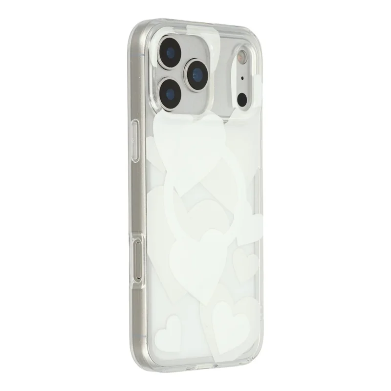 For iPhone 17 Pro Max Case Heart Pattern TPU + PC Protective Phone Cover Compatible with MagSafe - White