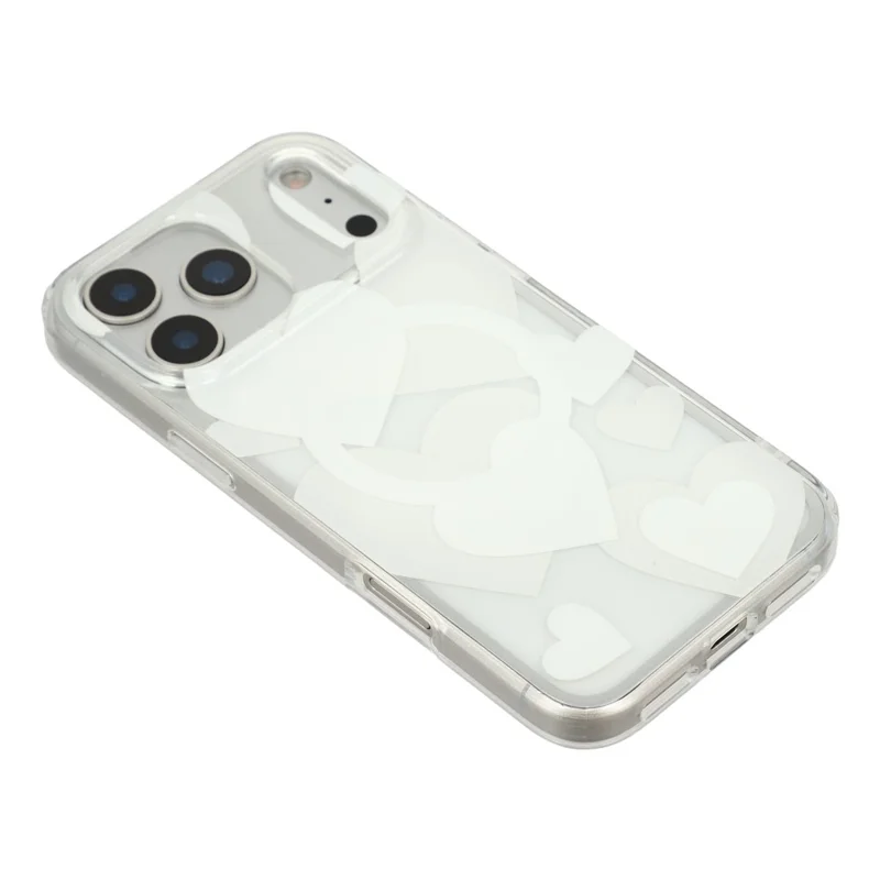 For iPhone 17 Pro Max Case Heart Pattern TPU + PC Protective Phone Cover Compatible with MagSafe - White