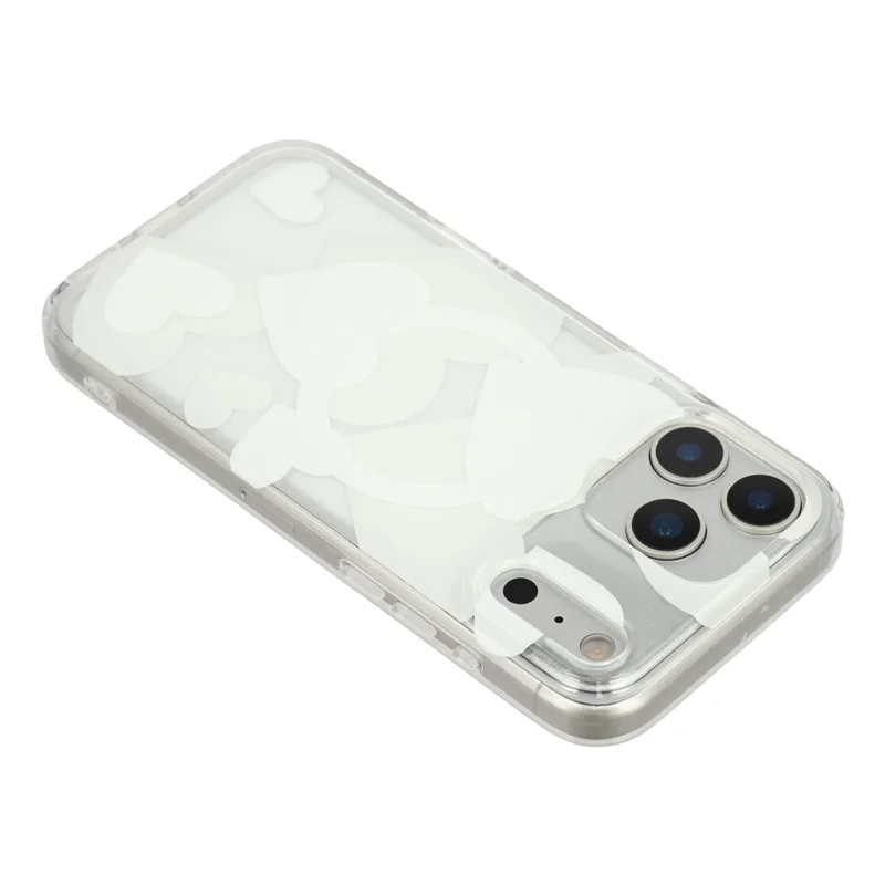 For iPhone 17 Pro Max Case Heart Pattern TPU + PC Protective Phone Cover Compatible with MagSafe - White