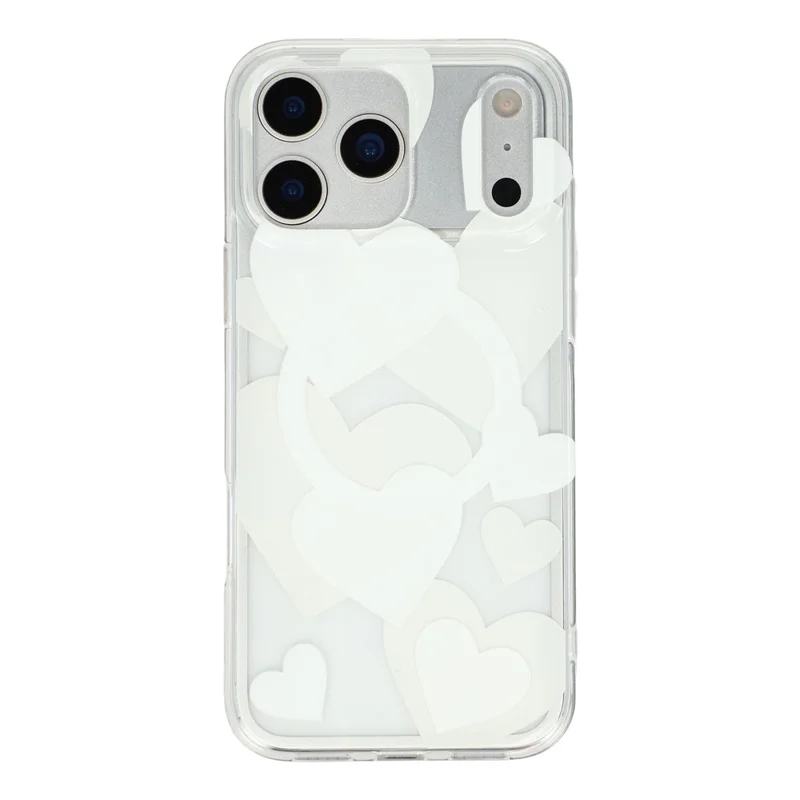For iPhone 17 Pro Case Heart Pattern TPU + PC Protective Phone Cover Compatible with MagSafe - White