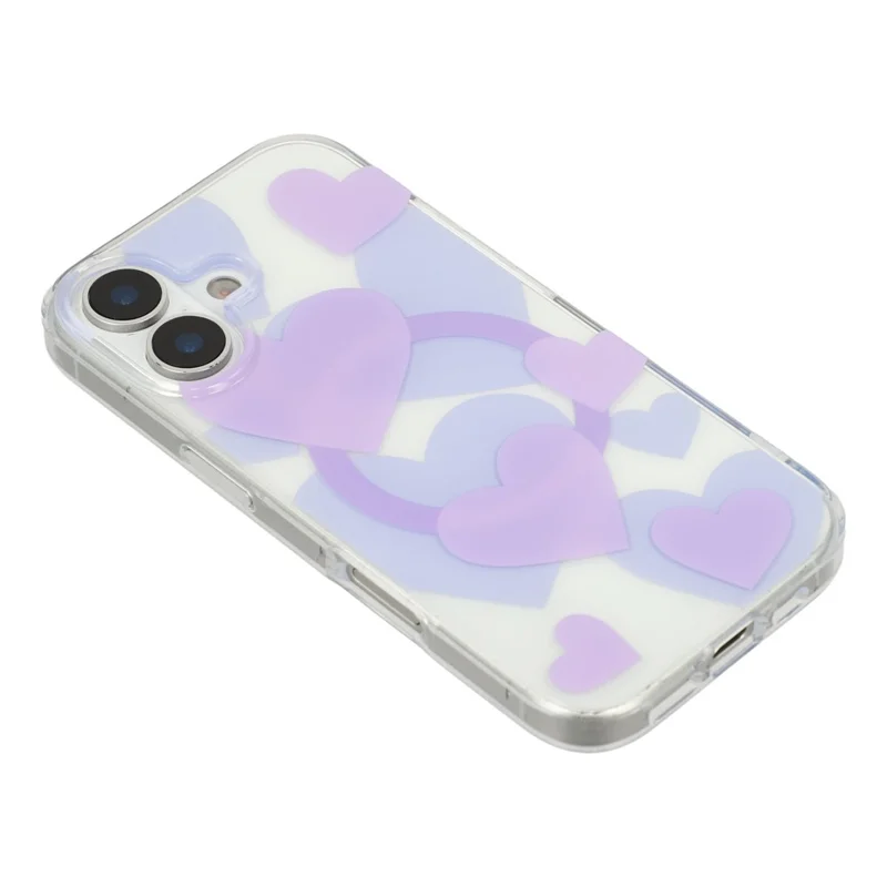 For iPhone 17 Case Heart Pattern TPU + PC Protective Phone Cover Compatible with MagSafe - Purple