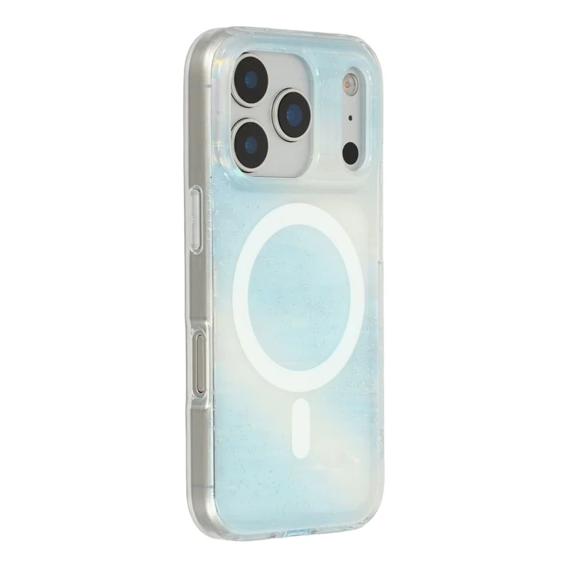 For iPhone 17 Pro Case Shimmering Starry Stripe Pattern TPU + PC Phone Cover Compatible with MagSafe - Blue