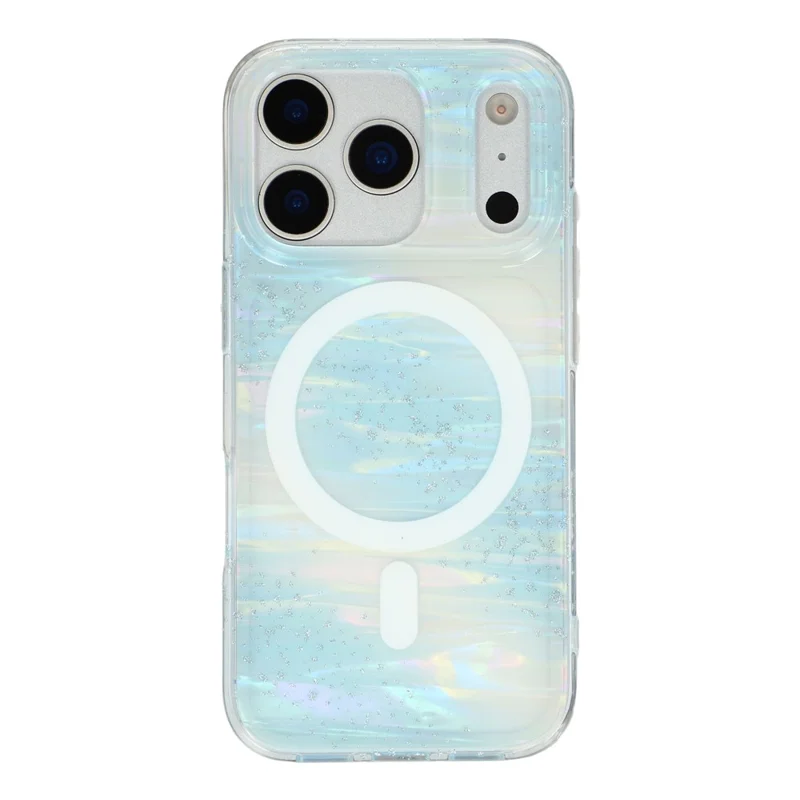 For iPhone 17 Pro Case Shimmering Starry Stripe Pattern TPU + PC Phone Cover Compatible with MagSafe - Blue